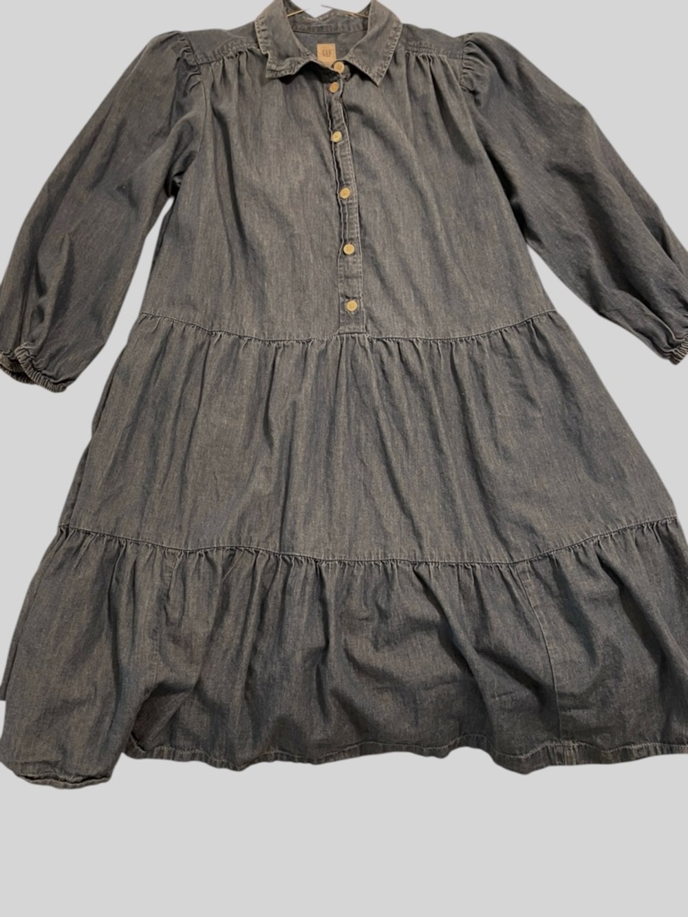 GAP Blue Denim Tiered Button-Front Cotton Boho Tiered Dress, Size S - Picture 4 of 10